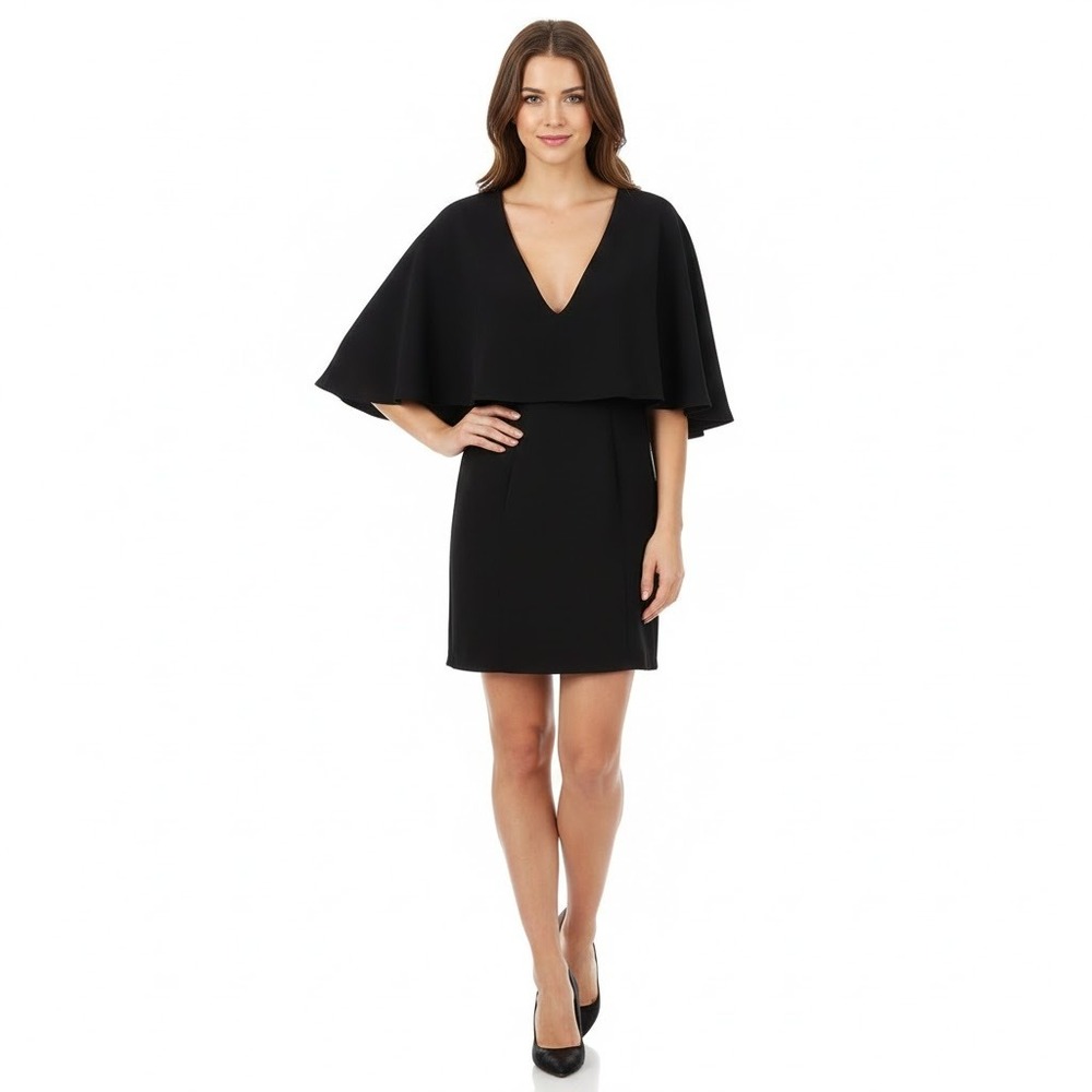 Tobi Dress M‎ Black Tailored Mini V Neck Short Sleeve Cape Goth Elegant Party